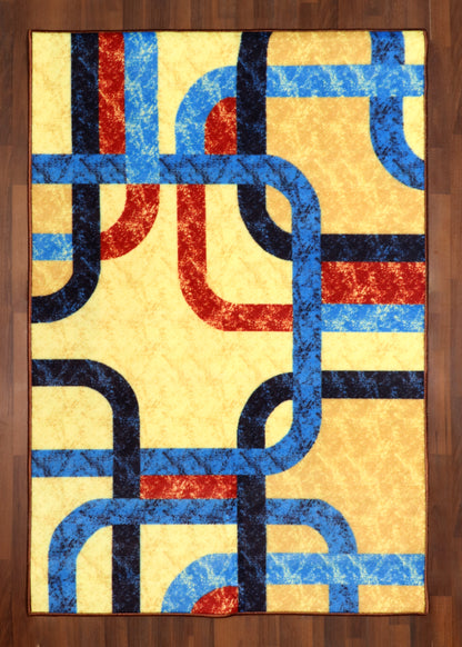 Multicolor Modern Geometric Links Non-Woven Rug with Felt Back