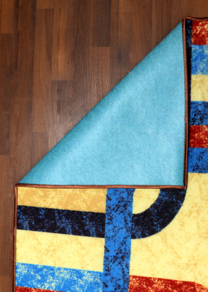 Multicolor Modern Geometric Links Non-Woven Rug with Felt Back