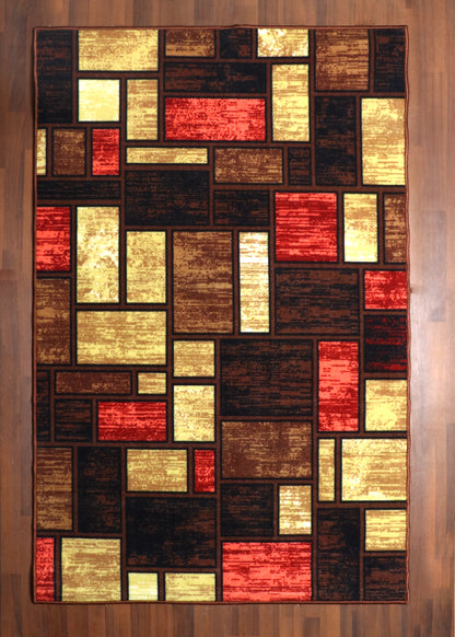 Modern Geometric Block Pattern Rug Non-Woven Rug with Felt Back