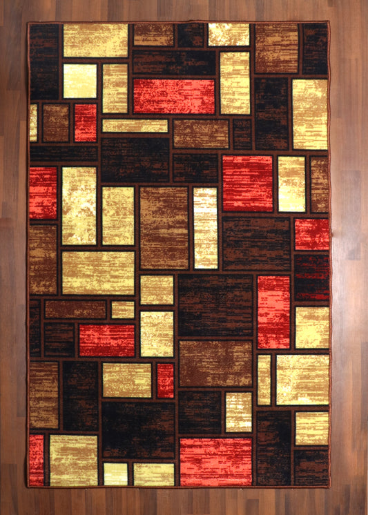 Modern Geometric Block Pattern Rug Non-Woven Rug with Felt Back