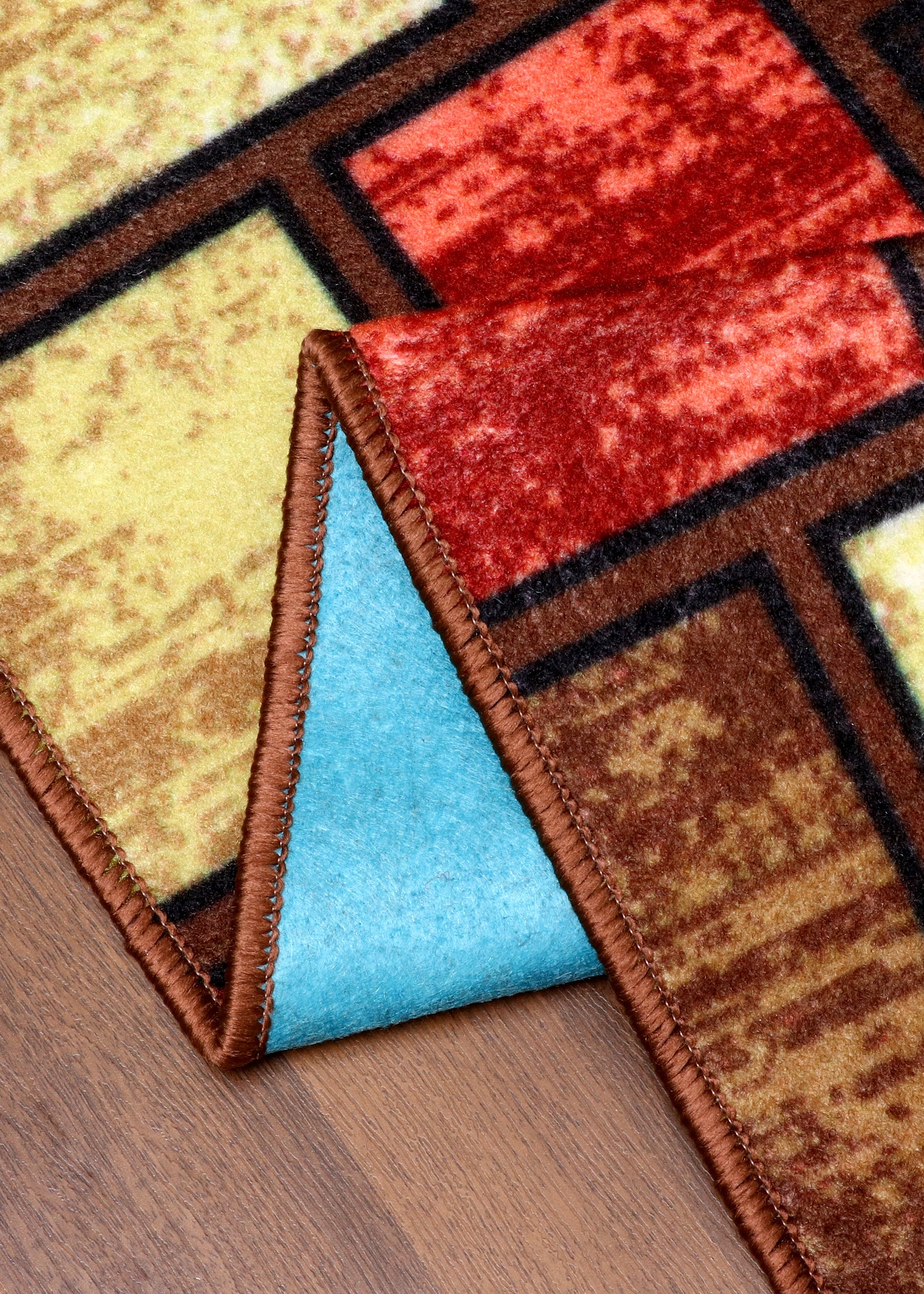 Modern Geometric Block Pattern Rug Non-Woven Rug with Felt Back