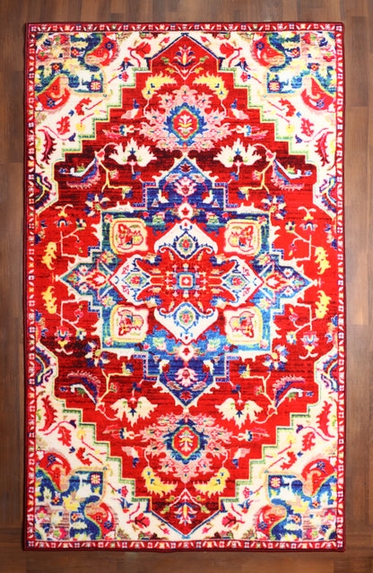 Vibrant Red Medallion Area Rug