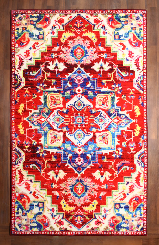 Vibrant Red Medallion Area Rug