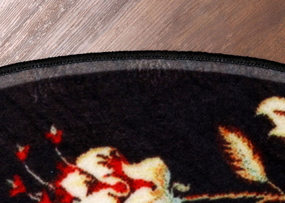 Traditional Floral Black Round Rug