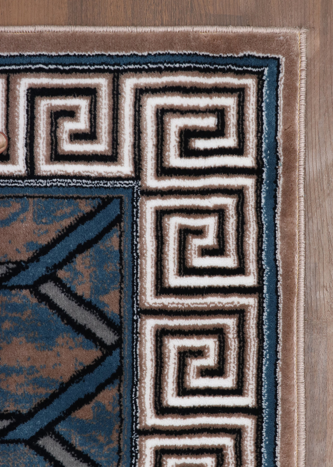 Premium Quality Persian Blue and Brown Geometric Pattern Rug