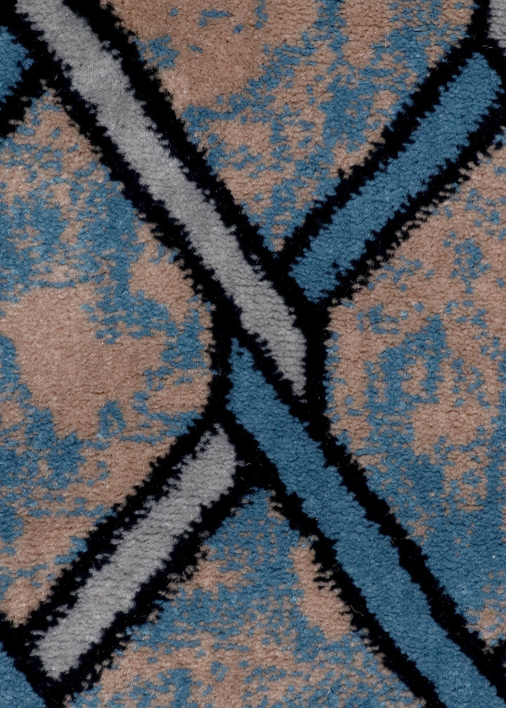 Premium Quality Persian Blue and Brown Geometric Pattern Rug