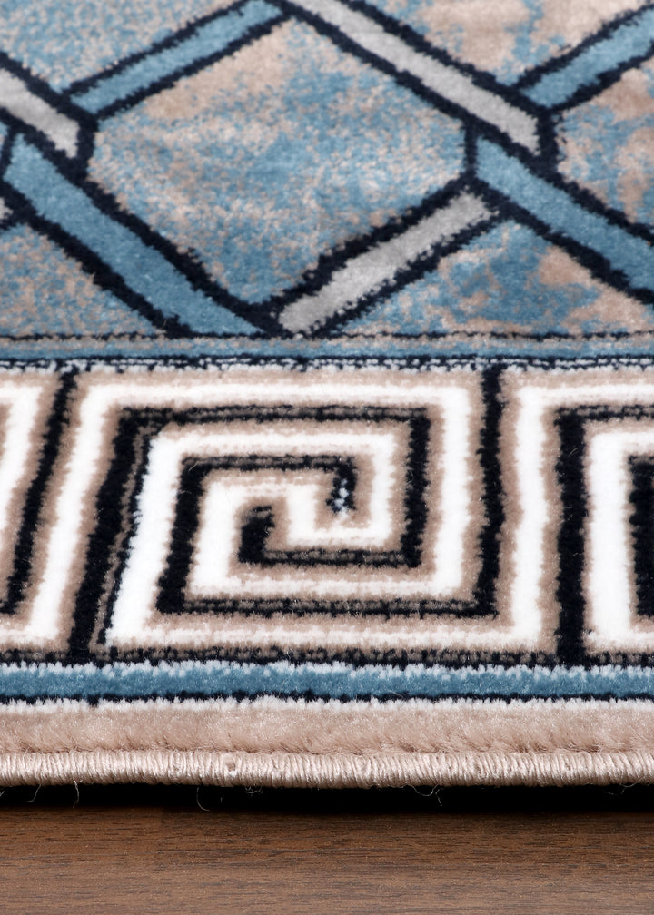 Premium Quality Persian Blue and Brown Geometric Pattern Rug