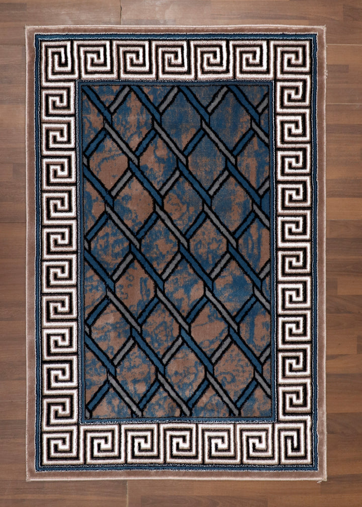 Premium Quality Persian Blue and Brown Geometric Pattern Rug