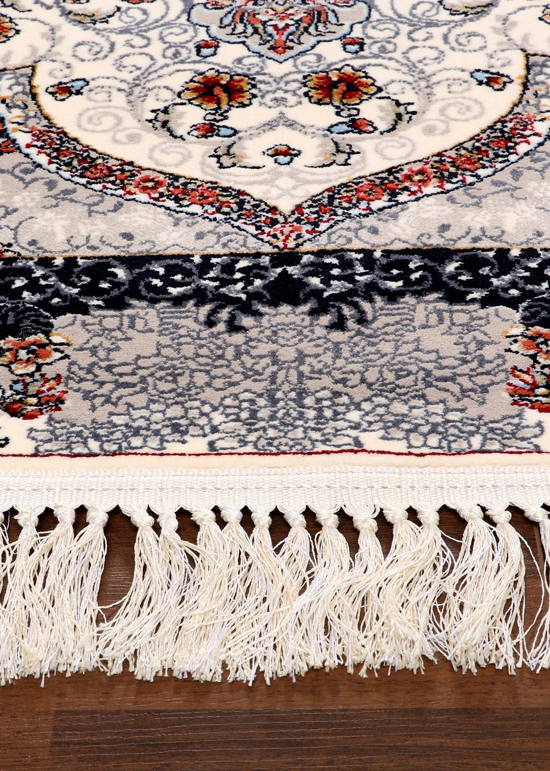 Premium Persian Area Rug with Cream and Gray Floral Medallion Design