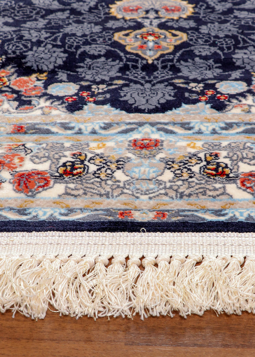 Premium Persian Rug with Black and Cream Floral Medallion Design