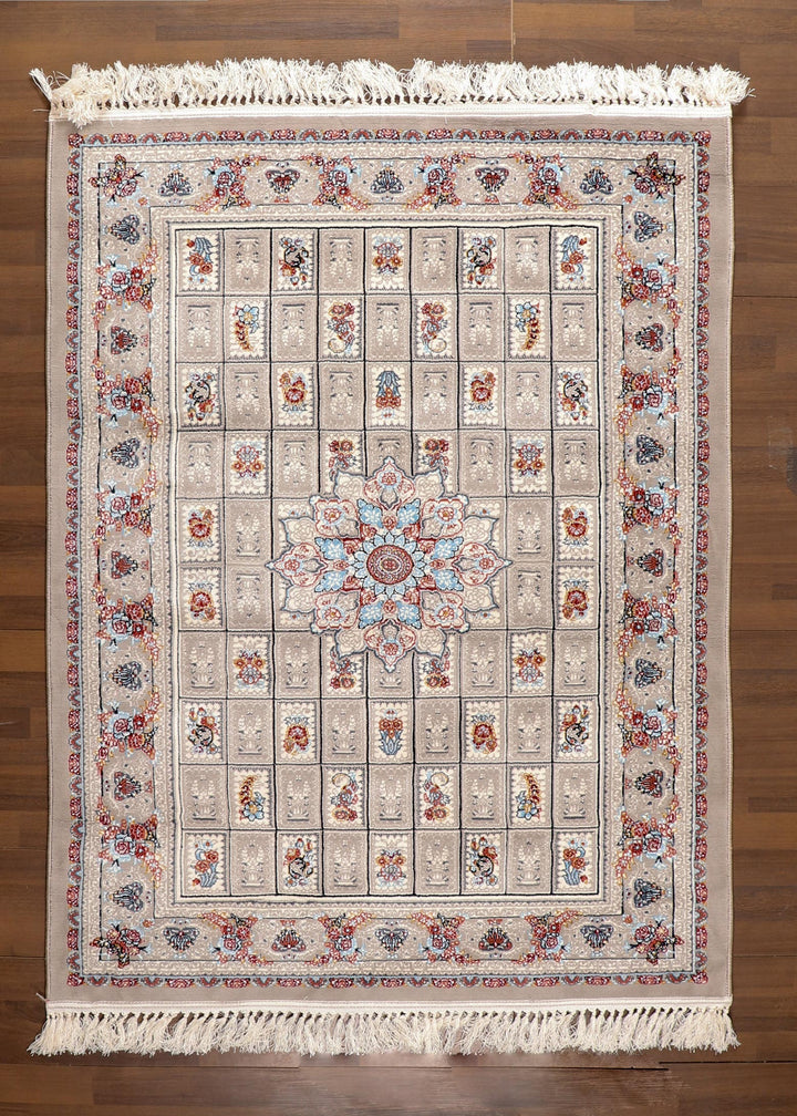 Traditional Persian Floral Grid Rug