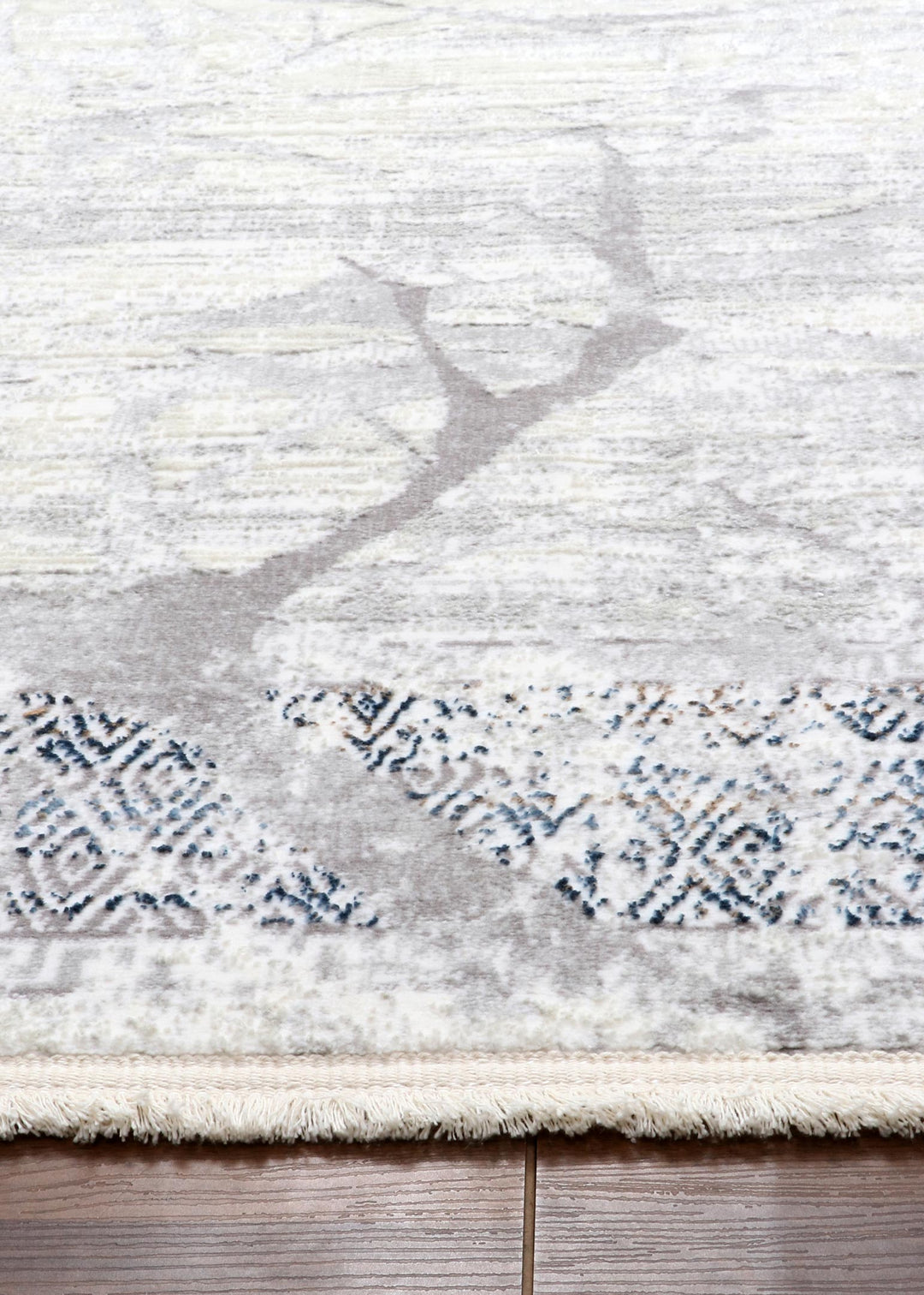 Turkish Elegant Abstract Area Rug with Jute Backing - Ivory & Blue