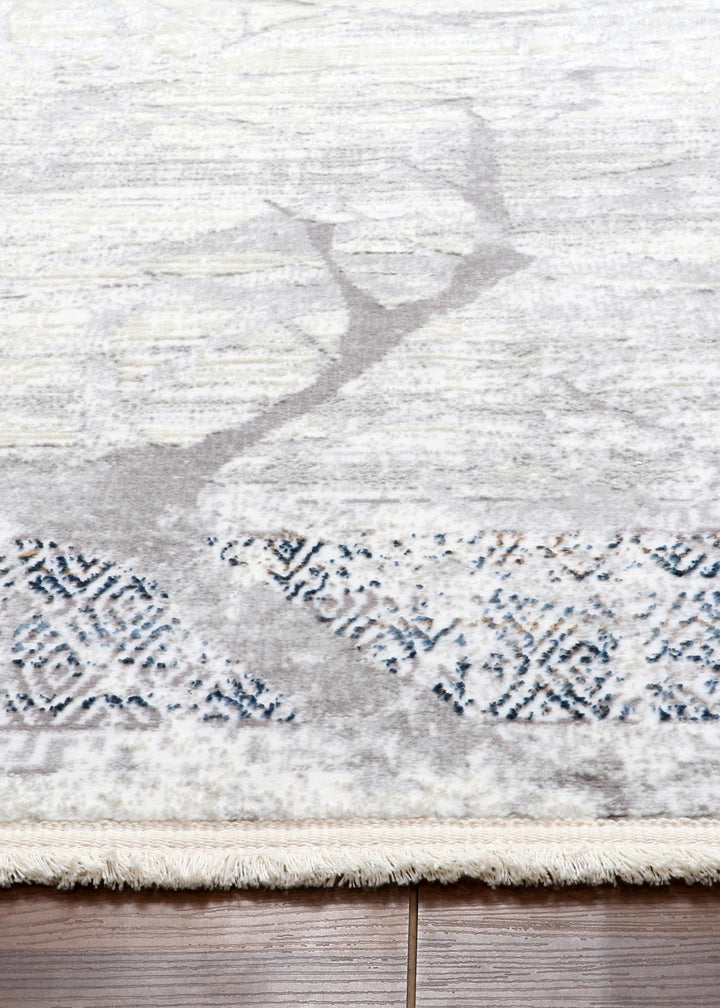 Turkish Elegant Abstract Area Rug with Jute Backing - Ivory & Blue