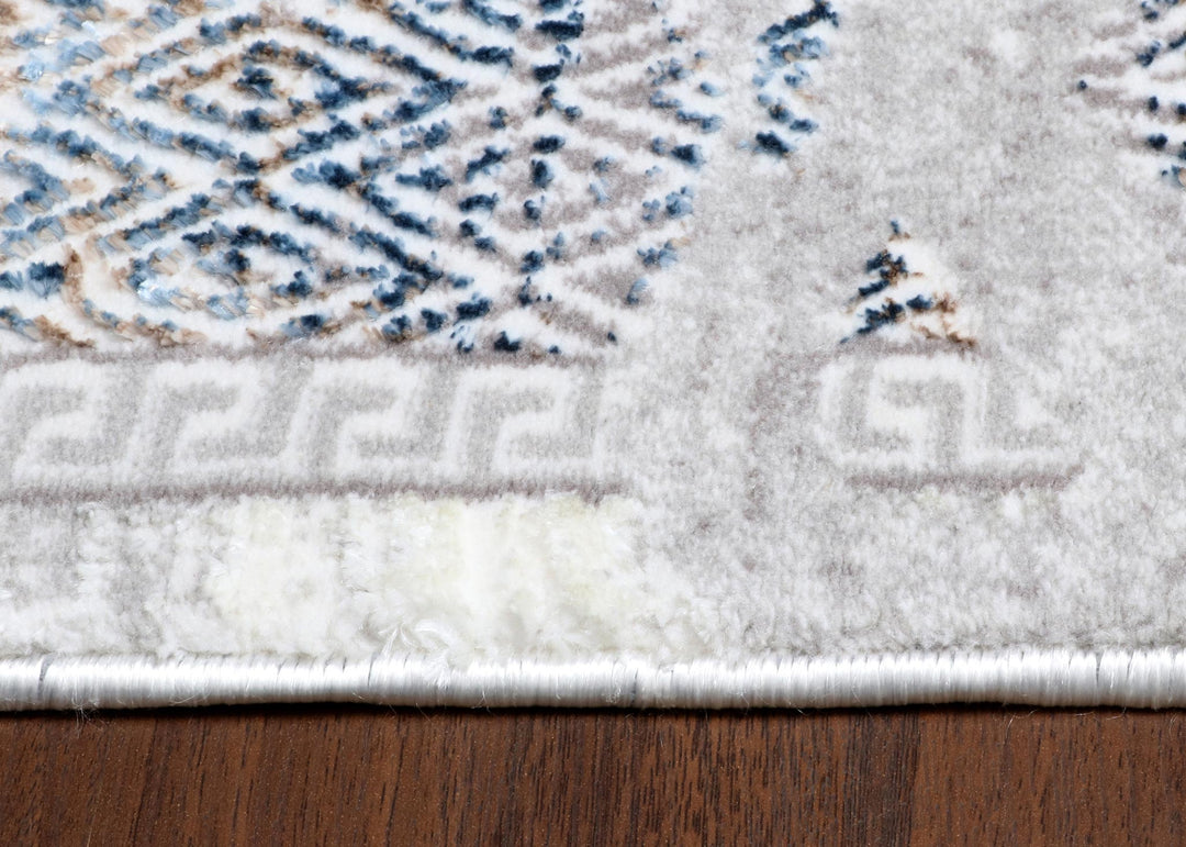 Turkish Elegant Abstract Area Rug with Jute Backing - Ivory & Blue