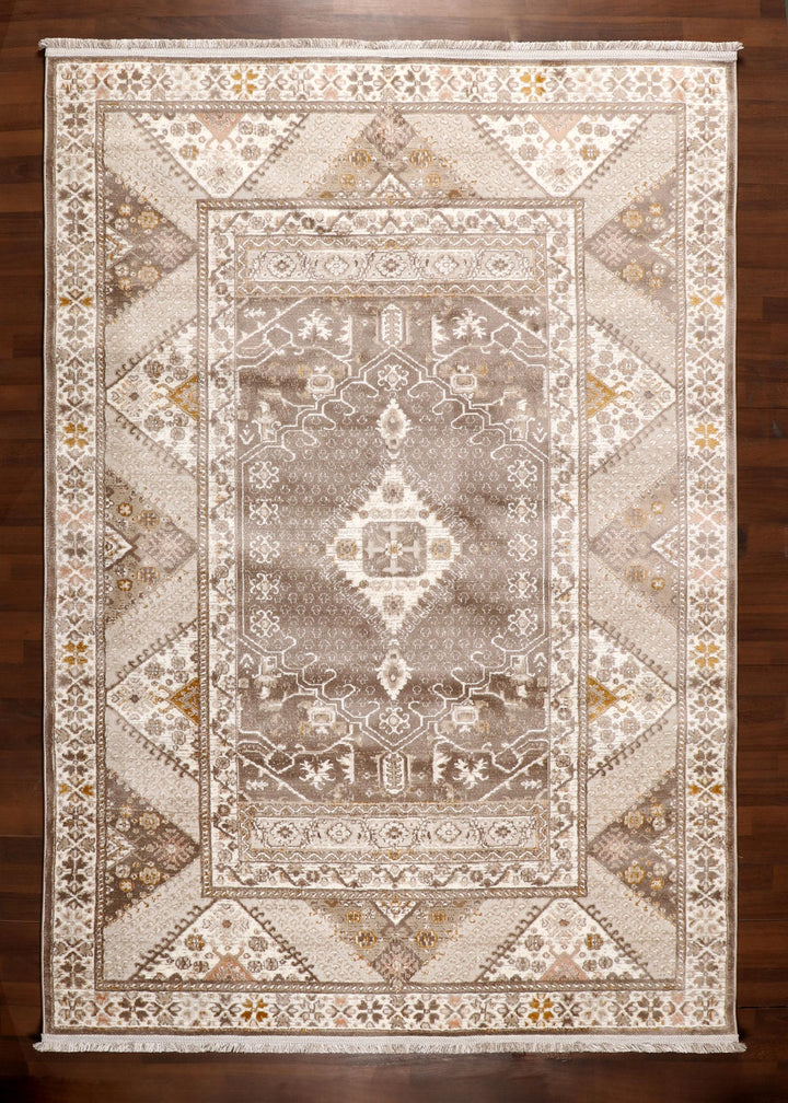 Turkish Oriental Machine-Made Rug in Almond & Light Brown Color