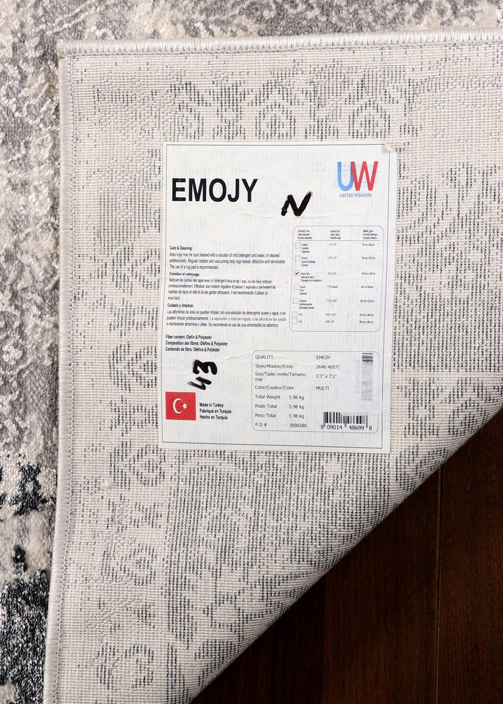 Turkish Presidential Machine-Made Rug in Pale Silver & Off-White Color