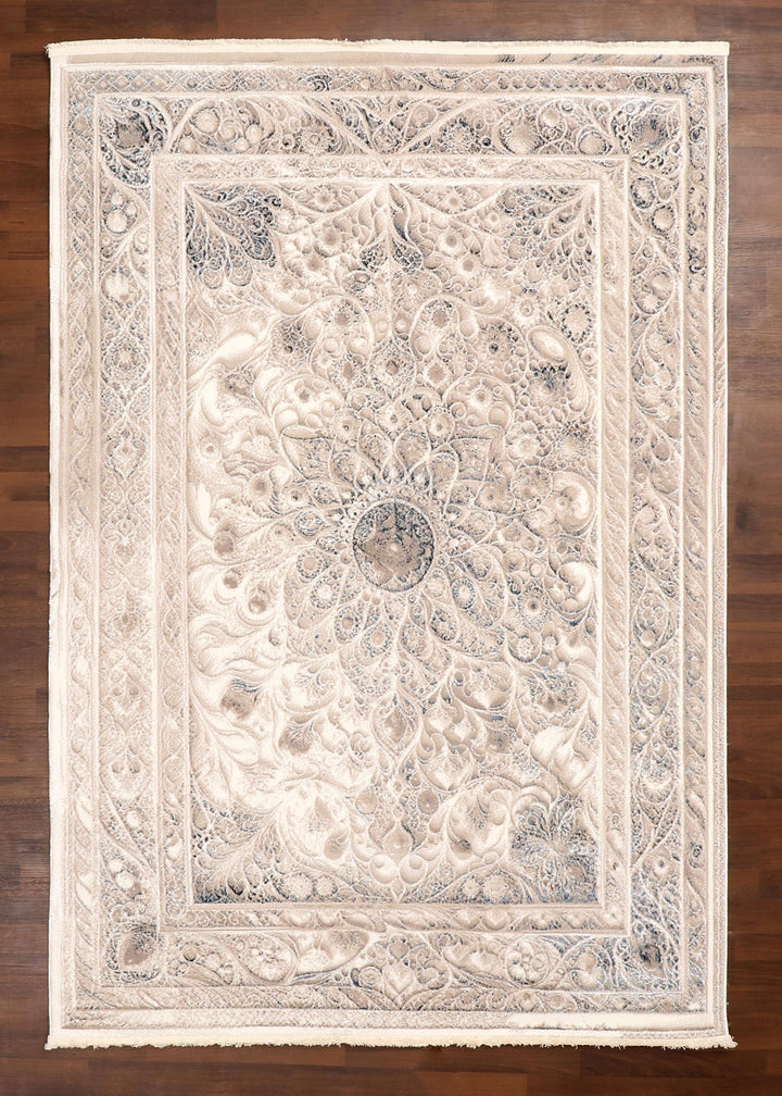 Turkish Beige Central Medallion Rug with Jute Backing