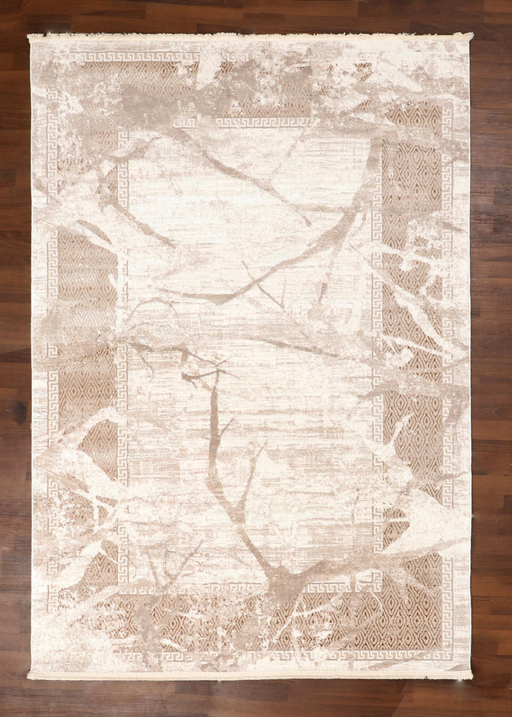 Turkish Elegant Abstract Area Rug with Jute Backing - Desert Sand