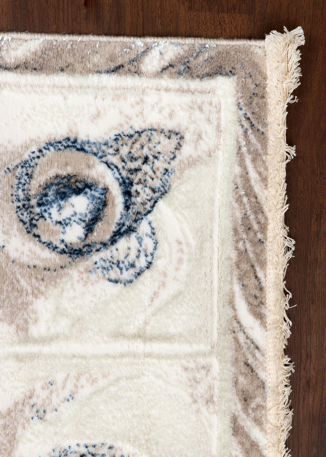 Turkish Beige and Charcoal Swirl Floral Border Rug with Jute Backing