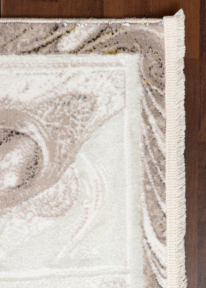 Turkish Ivory and Taupe Swirl Floral Rug with Jute Backing