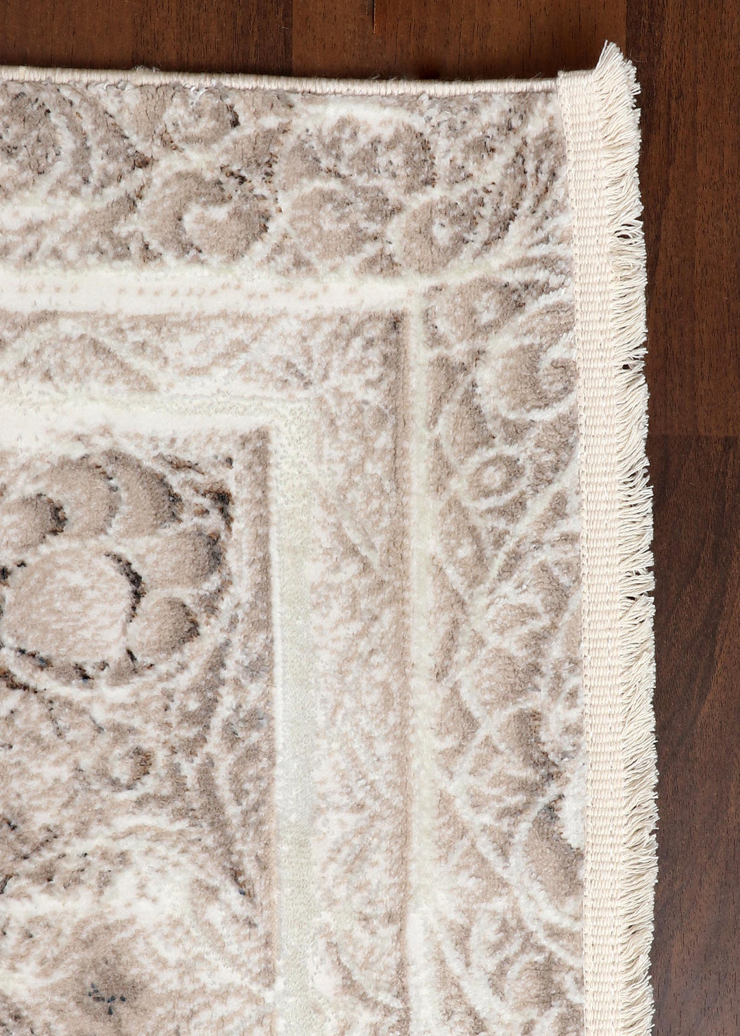 Turkish Ivory and Slate Ornate Floral Swirl Rug with Jute Backing