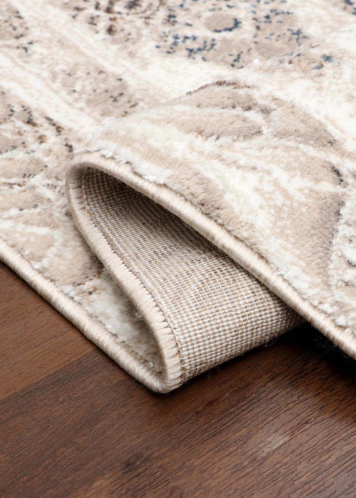 Turkish Ivory and Slate Ornate Floral Swirl Rug with Jute Backing