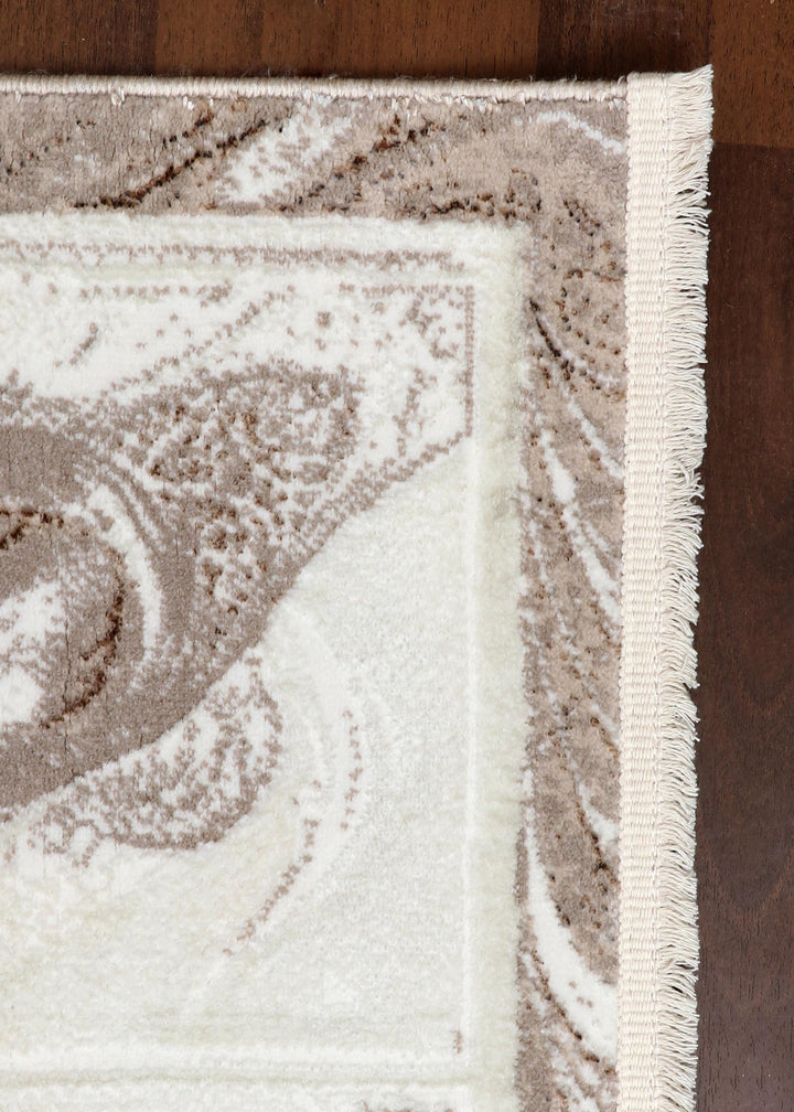 Turkish Ivory and Beige Taupe Swirl Floral Rug with Jute Backing