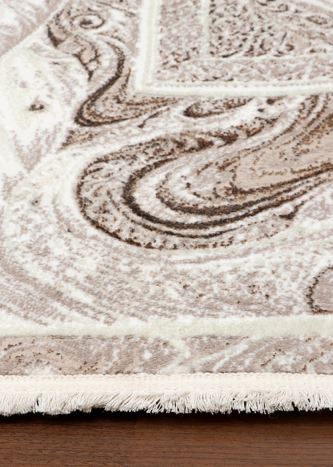 Turkish Ivory and Beige Taupe Swirl Floral Rug with Jute Backing