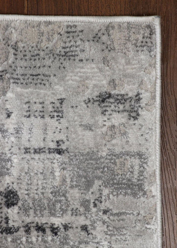 Turkish Abstract Machine-Made Rug in Gray Tones