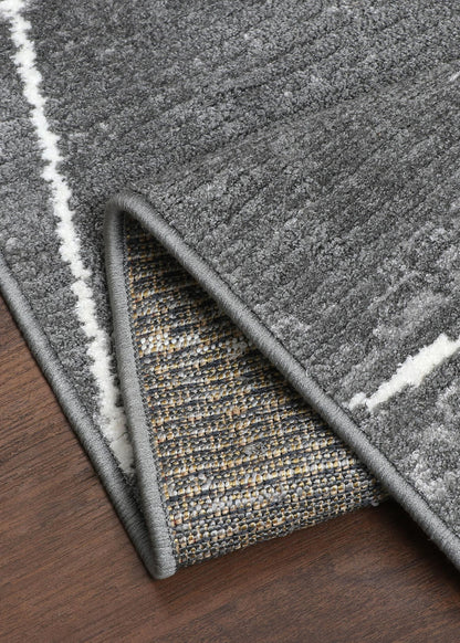 Turkish Geometric Elegance Machine-Made Rug in Gray and White