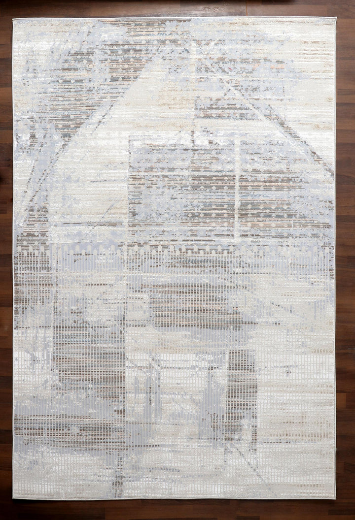 Turkish Textured Modern Machine-Made Rug in Beige and Grey