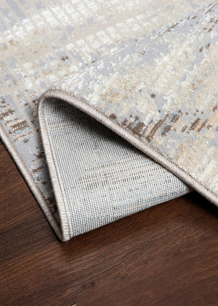 Turkish Textured Modern Machine-Made Rug in Beige and Grey