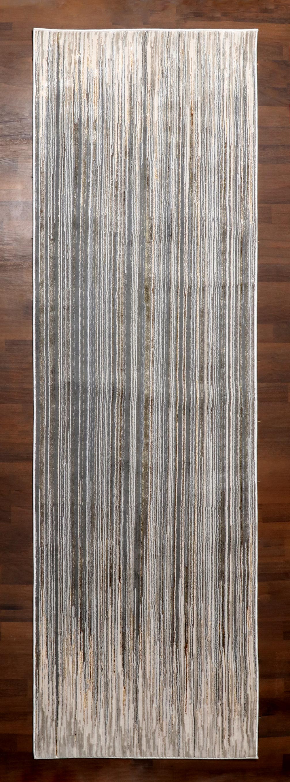 Gray-Gold Striped Turkish Runner