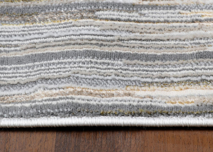 Gray-Gold Striped Turkish Runner