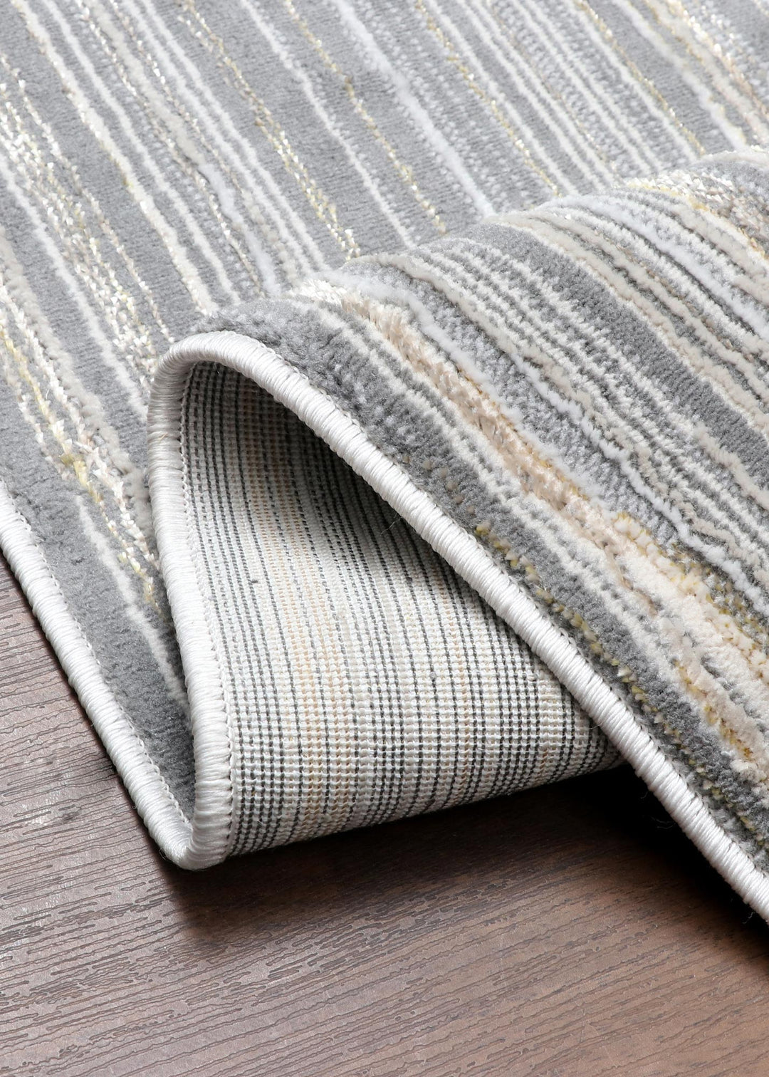 Gray-Gold Striped Turkish Runner