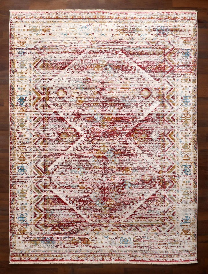 Turkish Vintage Red and Cream Abstract Rug