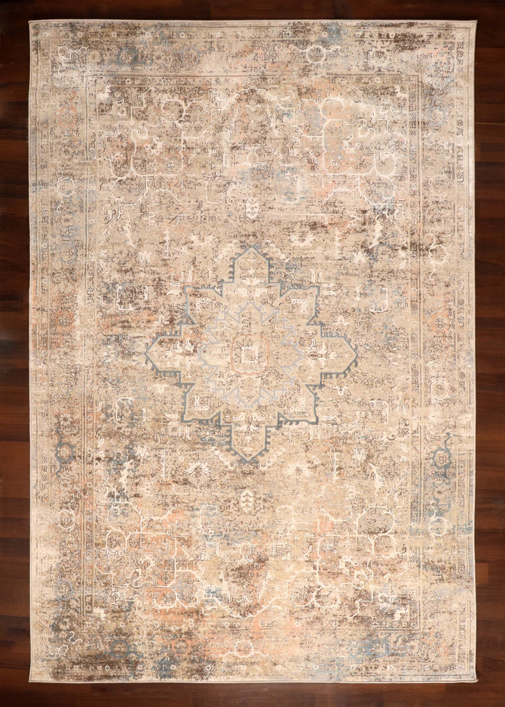 Turkish Oriental Area Rug in Ivory and Sunset