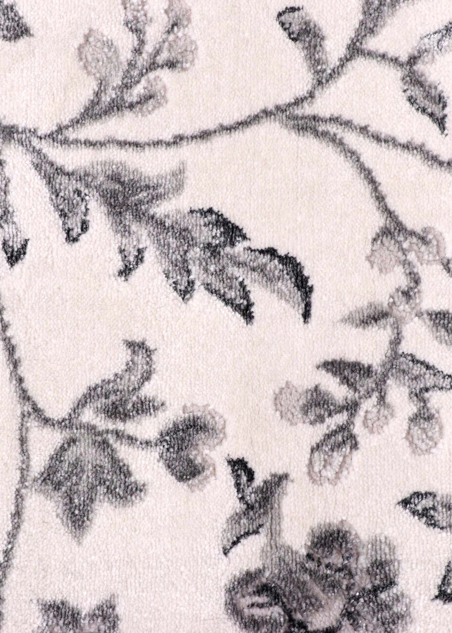 Elegant Turkish Floral Vine Rug – Ivory Base with Silver Grey Border