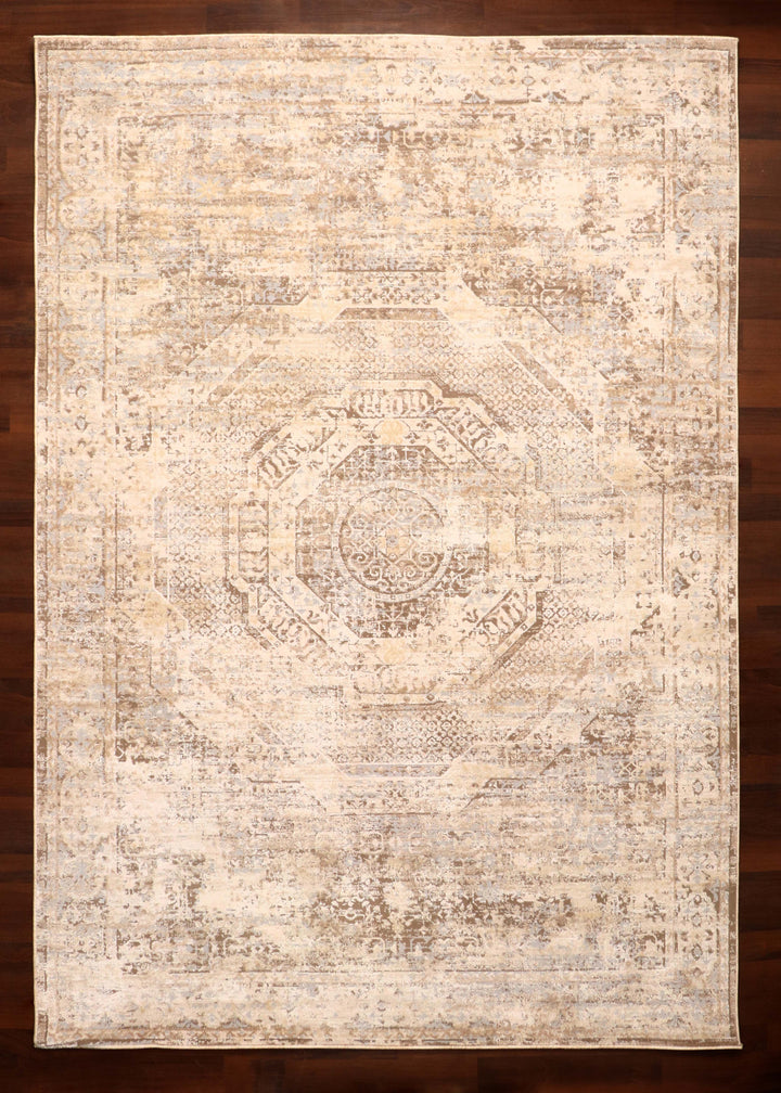 Turkish Oriental Area Rug in Cream and Beige