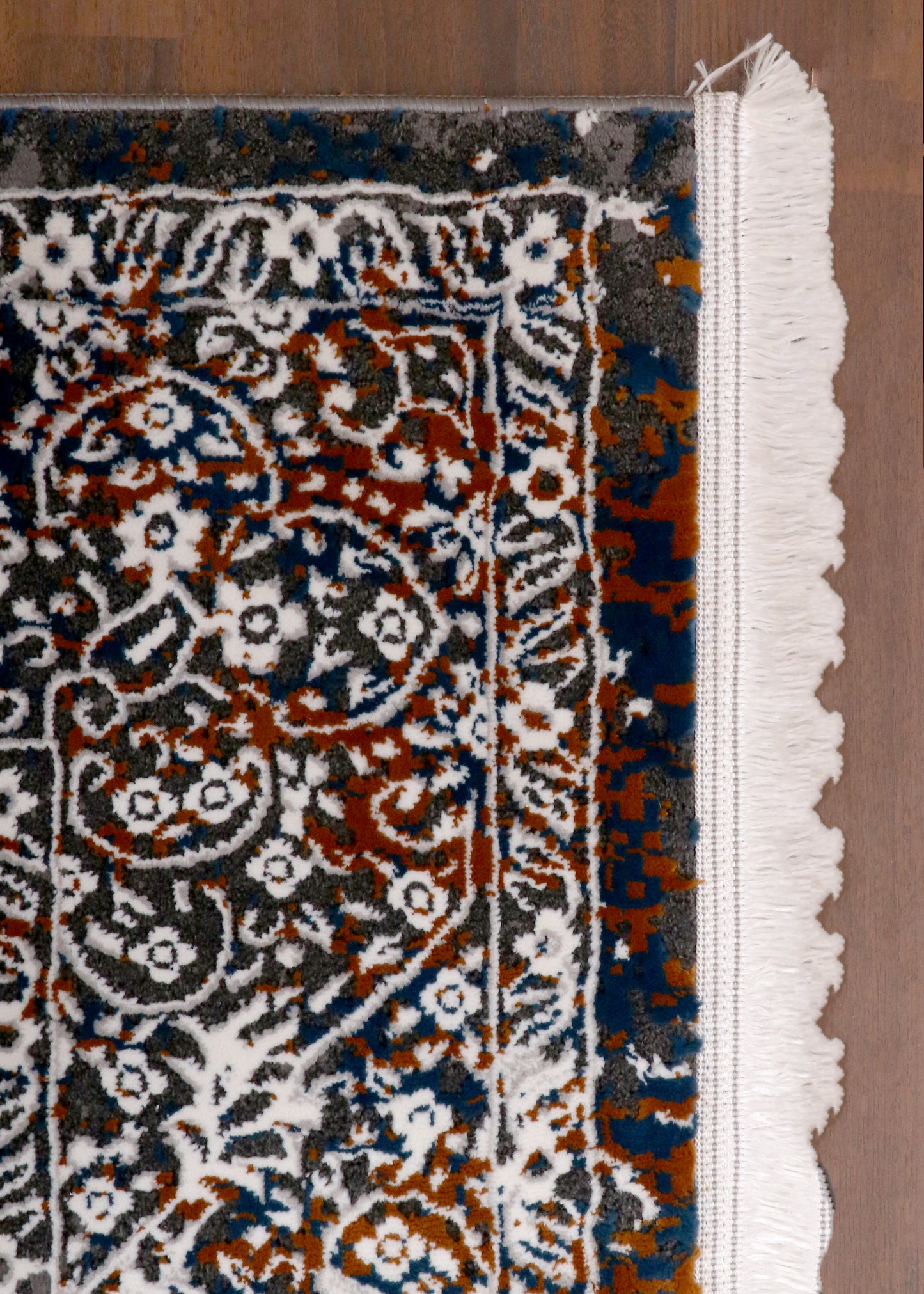 Luxury Turkish Distressed Medallion Rug – Charcoal Grey with Rust Accents