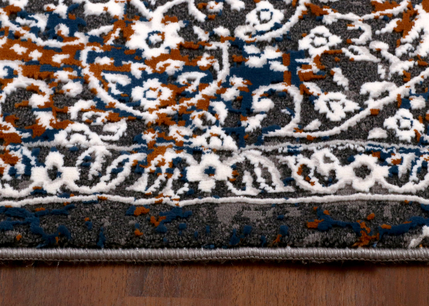 Luxury Turkish Distressed Medallion Rug – Charcoal Grey with Rust Accents