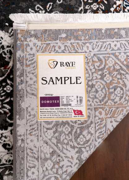 Luxury Turkish Distressed Medallion Rug – Charcoal Grey with Rust Accents