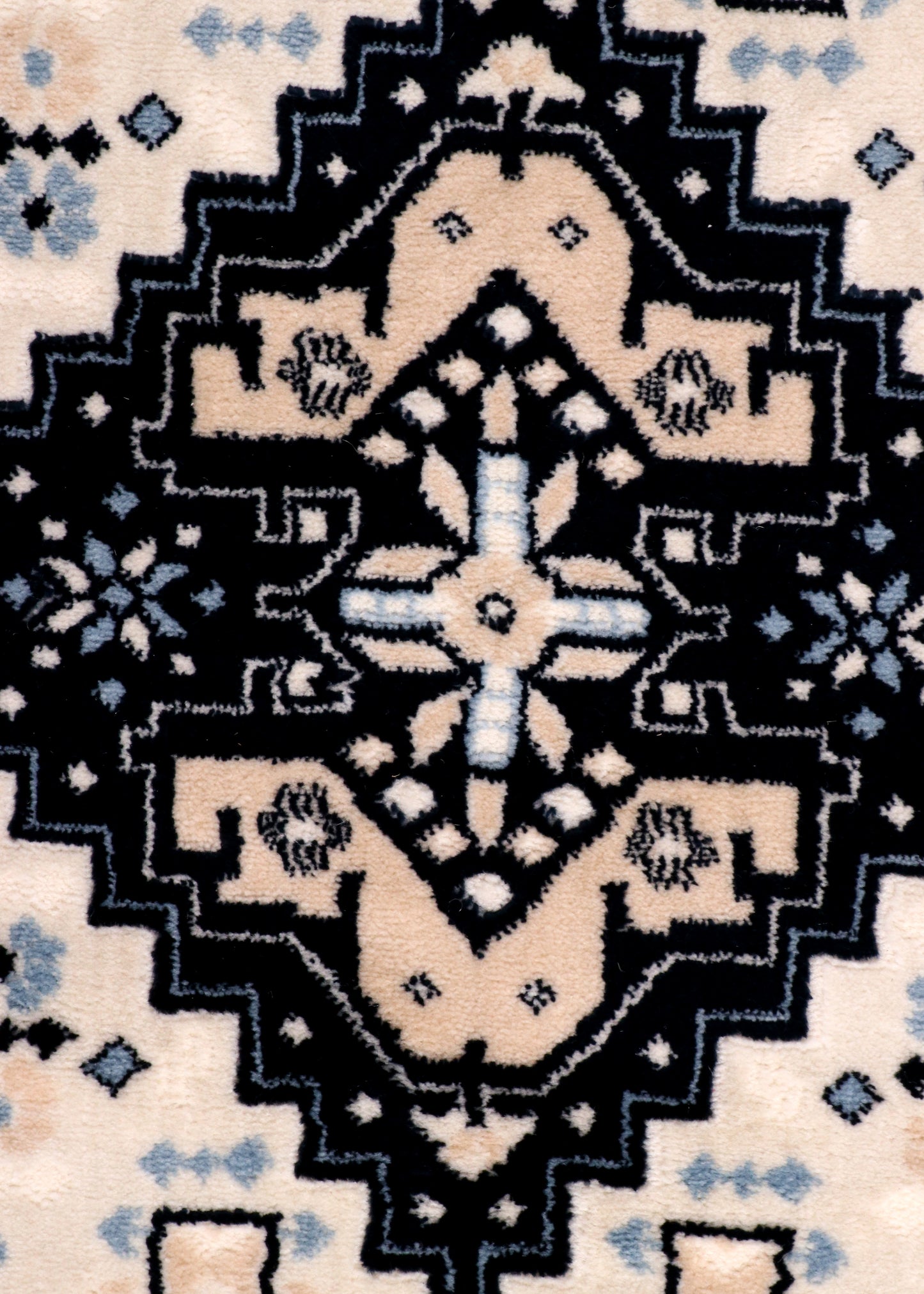 Traditional Turkish Tribal Rug – Black, Ivory & Beige Geometric Pattern