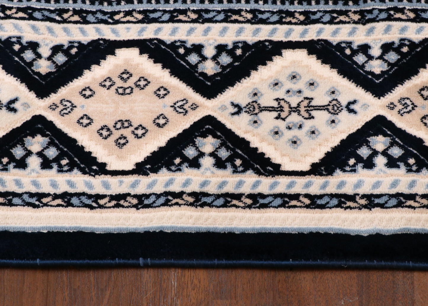 Traditional Turkish Tribal Rug – Black, Ivory & Beige Geometric Pattern