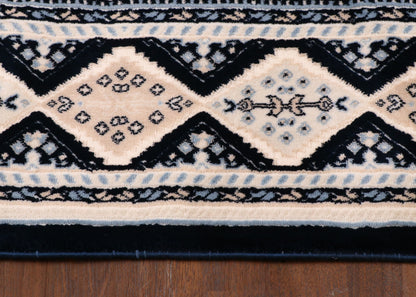 Traditional Turkish Tribal Rug – Black, Ivory & Beige Geometric Pattern