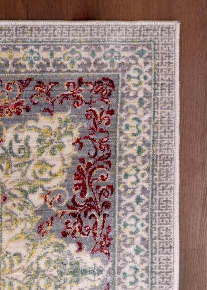 Luxury Turkish Palace Medallion Rug – Soft Grey with Gold & Blush Accents