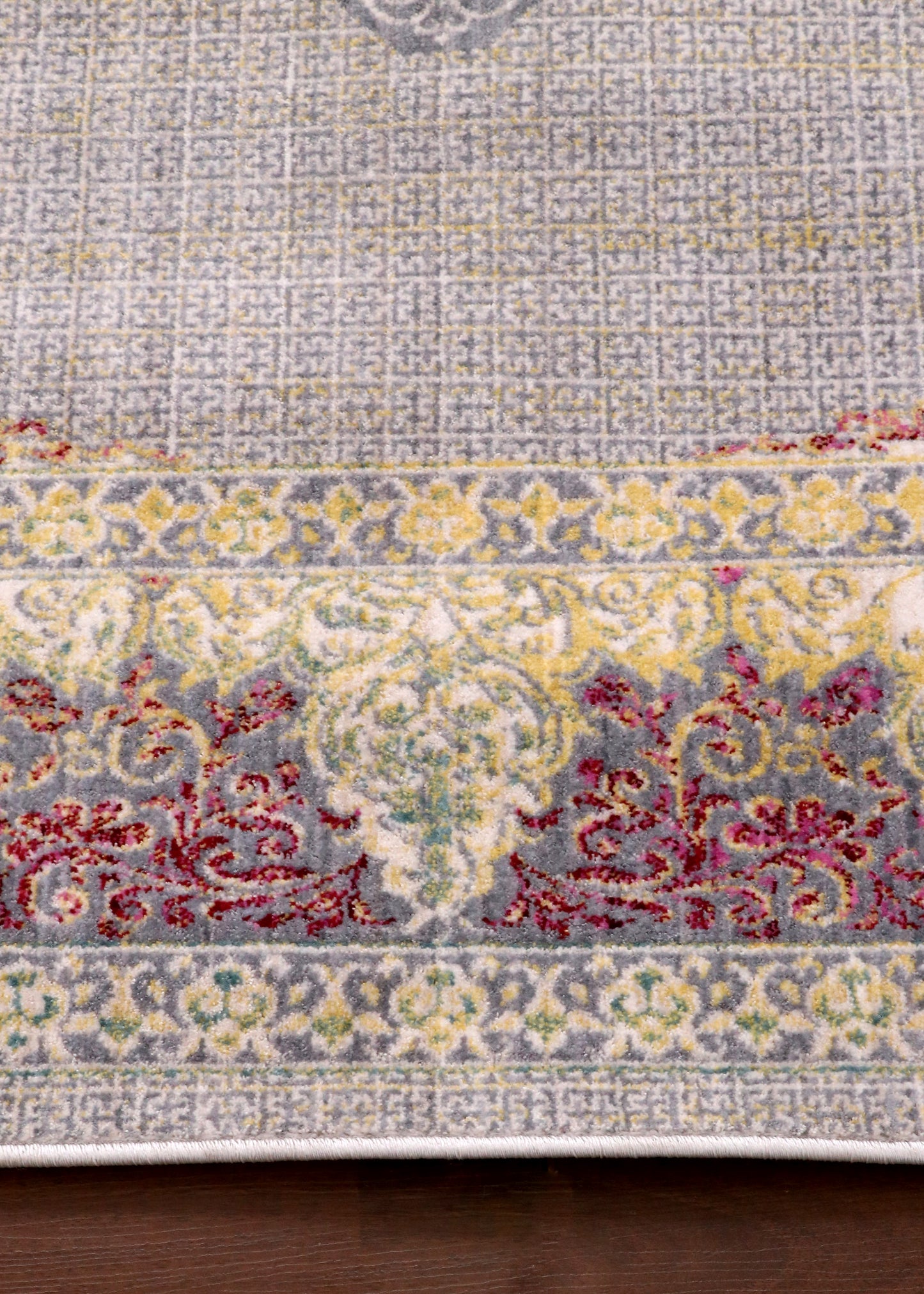 Luxury Turkish Palace Medallion Rug – Soft Grey with Gold & Blush Accents