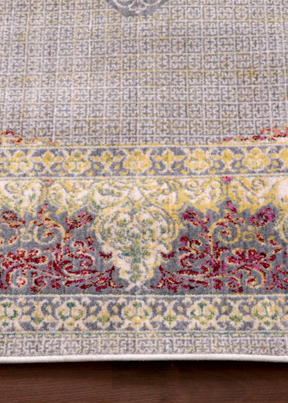 Luxury Turkish Palace Medallion Rug – Soft Grey with Gold & Blush Accents