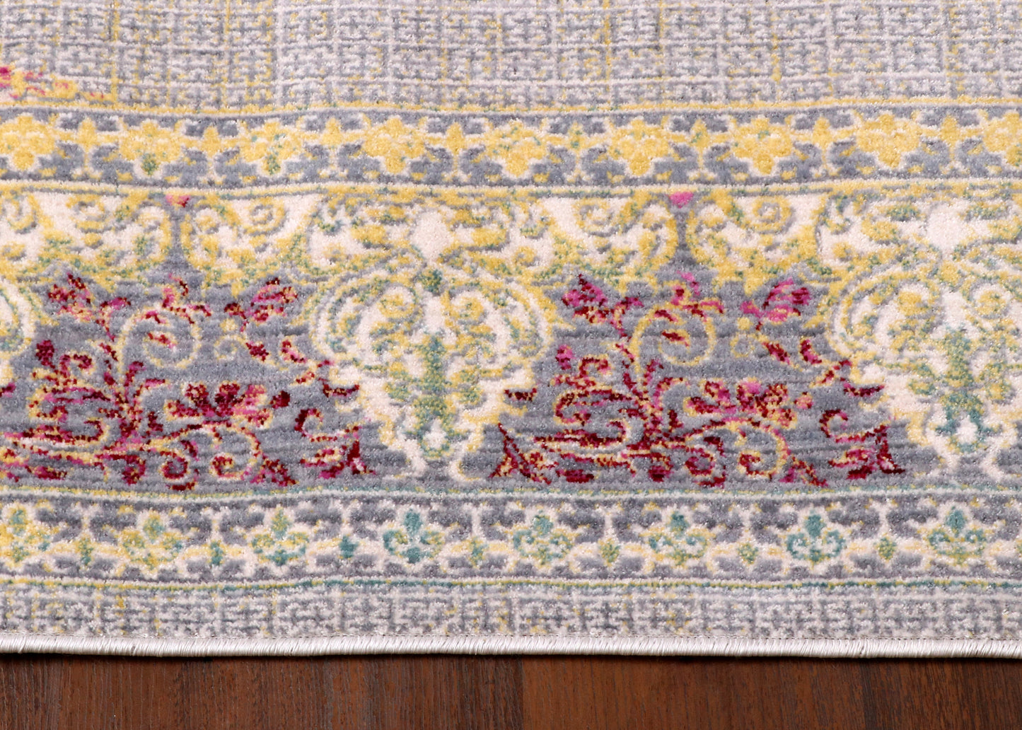 Luxury Turkish Palace Medallion Rug – Soft Grey with Gold & Blush Accents