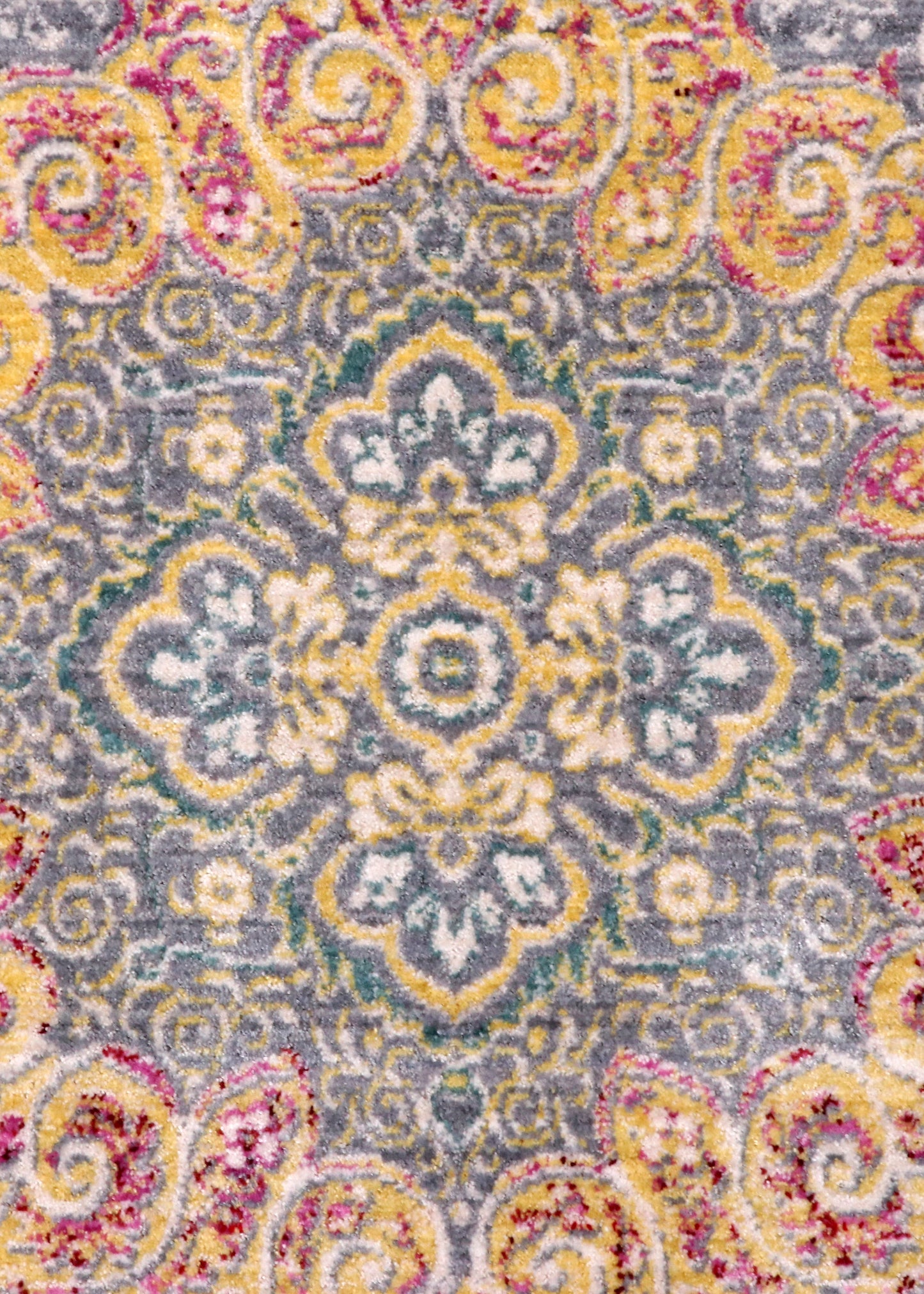 Luxury Turkish Palace Medallion Rug – Soft Grey with Gold & Blush Accents